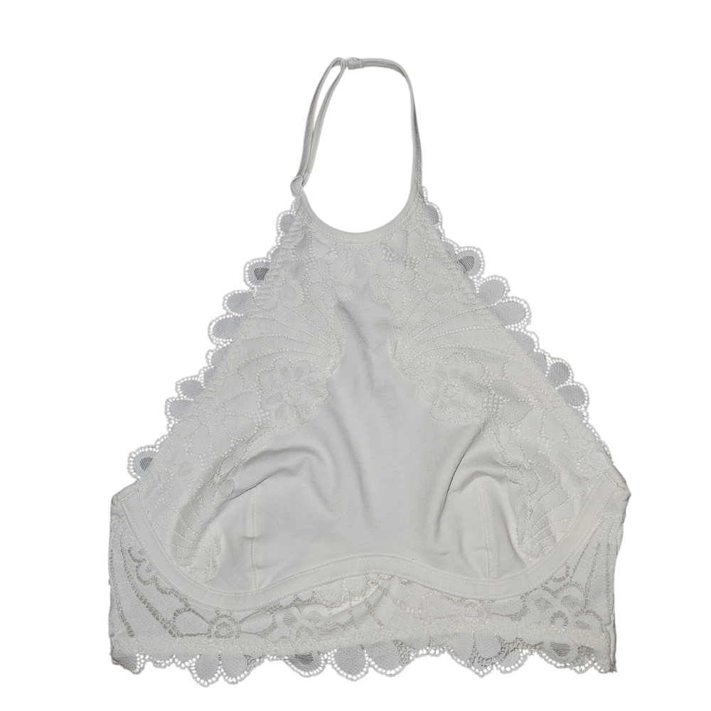 Colise White Cropped Halter Top with Lace Accents Size XS NWT